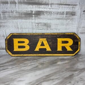 Rustic Distressed Yellow and Black Wood BAR Sign